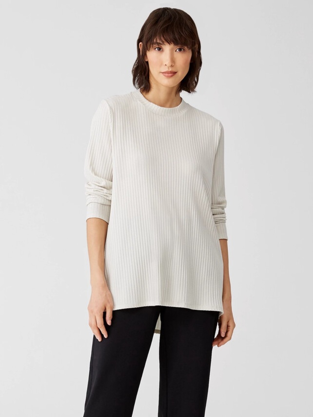 EILEEN FISHER Textured Stretch Rib Crew Neck Top